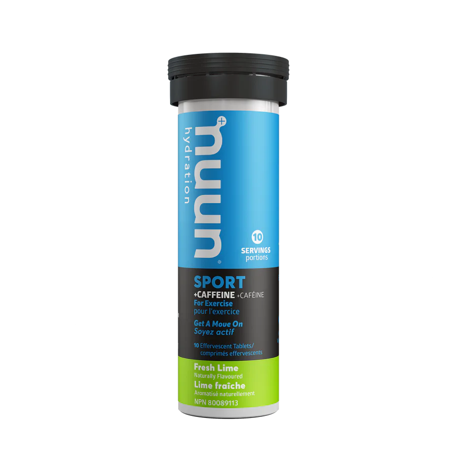 Nuun Sport+ Caffeine Hydration Tablets, Fresh Lime, Box of 8 Tubes (10 tablets per tube) single